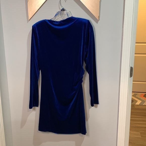 Zara blue VELVET ASYMMETRIC DRESS size XL - Picture 7 of 7